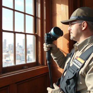 Professional termite inspector examining a Baltimore home for termite damage
