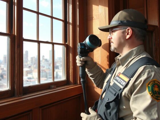 Professional termite inspector examining a Baltimore home for termite damage