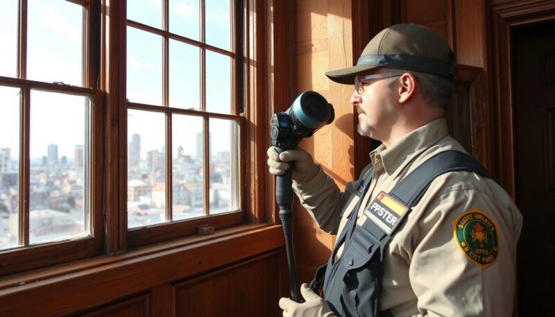 Professional termite inspector examining a Baltimore home for termite damage