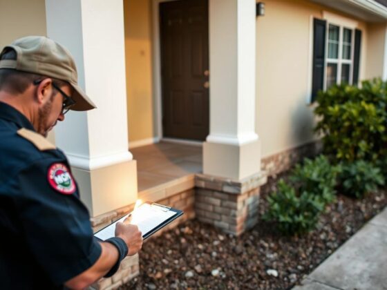 Termite inspector examining a Tampa home for termite damage