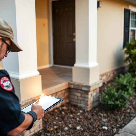 Termite inspector examining a Tampa home for termite damage