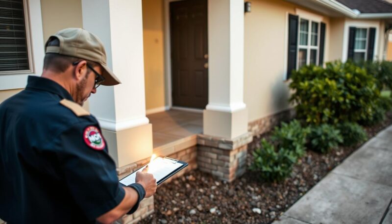 Termite inspector examining a Tampa home for termite damage