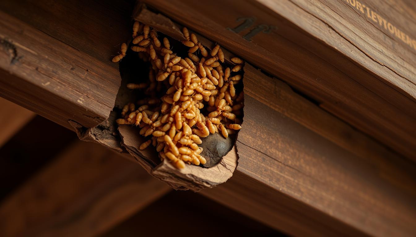 Termite damage in a Baton Rouge home showing structural wood damage
