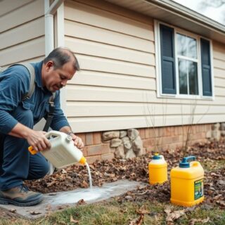 Termite treatment being applied to a Des Moines home foundation